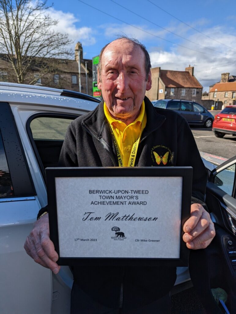 Tom Matthewson Mayor's Achievement Award Berwick Cancer Cars Driver and Vehicle Manager